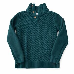 Hope Henry Boys XL Dark Green Cable Knit Sweater Button Neck Preppy Kids
